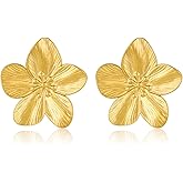 WOWORAMA Gold Flower Earrings for Women Chunky Gold Statement Earrings Vintage Metal Flower Leaf Earring Trendy Floral Drop Dangle Earring Jewelry