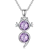 Reaii Natural Amethyst Cat Necklace for Women 925 Sterling Silver Cat Pendant with Genuine Amethyst Jewelry Gifts for Cat Lover