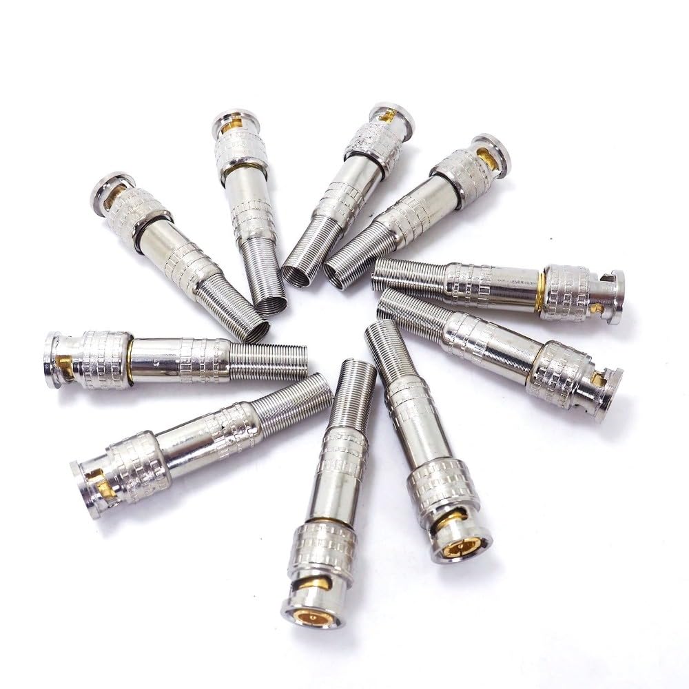 BW® 10pcs BNC Male Connector for RG-59 Coaxical Cable, Brass End, Crimp, Cable Screwing, CCTV Camera BNC Connector