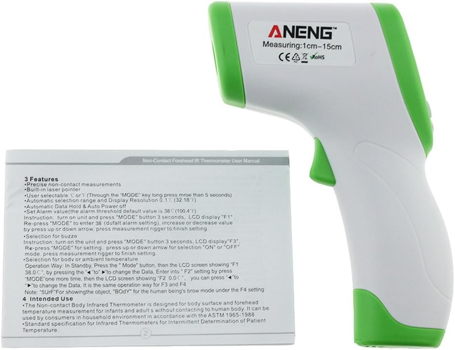 Non-Contact IR Infrared Thermometer with Digital LCD Display for The Front Body Temperature, Green
