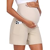 Summer Mae CloudFeel Maternity Shorts with Pockets Over The Belly Pregnancy Yoga Workout Biker Short Active Athletic Pants