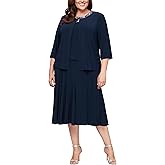 Alex Evenings Women's 2 Piece Tea Length Jacket Dress with Sequin Beaded Trim