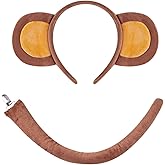 Gorbgle Monkey Costume Set, Monkey Ears and Tail, Animal Ear Headband for Adult Halloween Christmas Cosplay Party Accessories