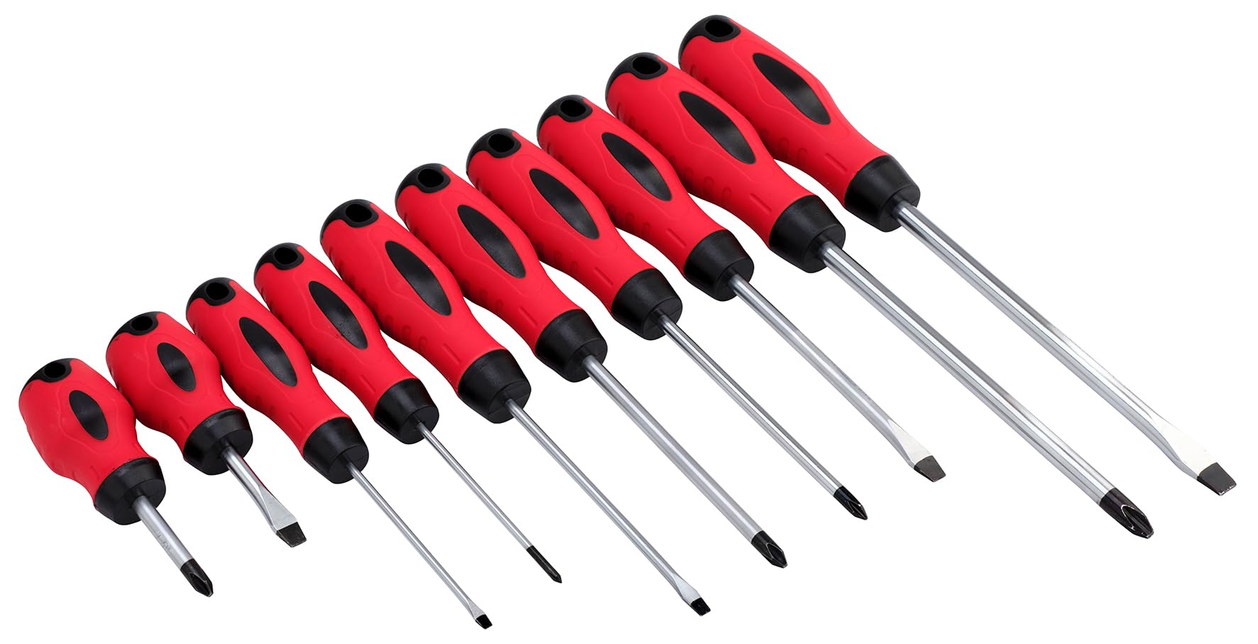 OZZO 10 Piece Magnetic Screwdriver Set | 5 x Phillips/Cross & 5 x Flat Head Hand Tools | Chrome Vanadium Steel & Satin Chrome Blade | High Torque Ergonomic Soft Grip Handles