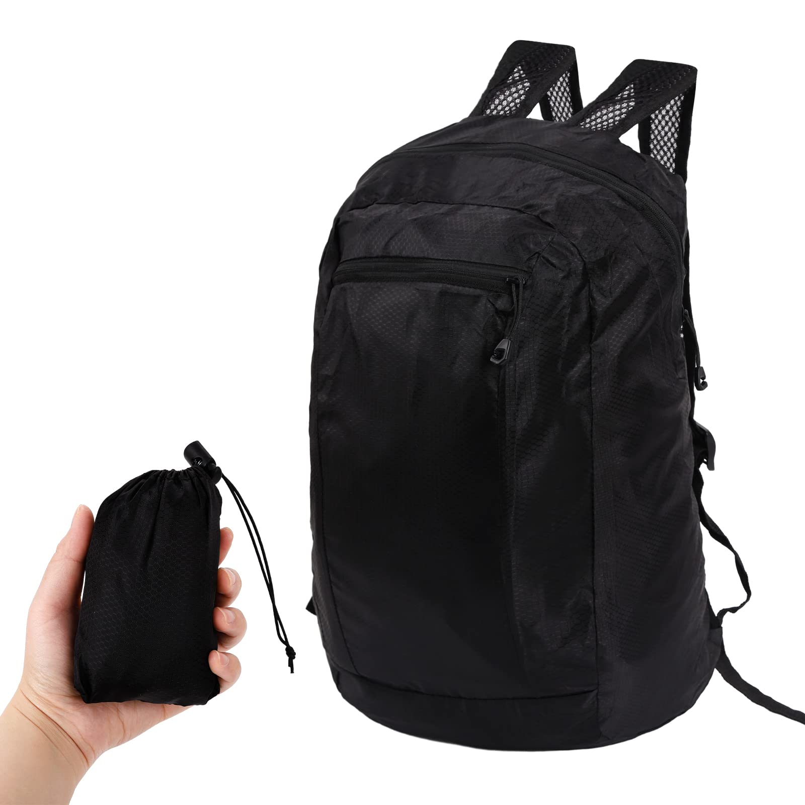 Foldable Backpack 15L Ultra Lightweight Packable Rucksack Water Resistant Travel Hiking Daypack Large Capacity Sports Folding Backpack for Men Women Outdoor Camping Walking Cycling Climbing (Black)