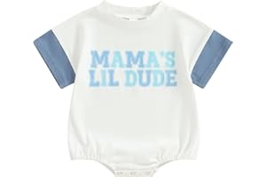 Bonangber Baby Boy Bubble Romper Daddys/Mamas Lil Dude Color Block Short Sleeve Oversized Bodysuit Newborn Summer Outfit