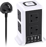 Kemelo Tower Extension Lead with USB 4 Ports 8 Outlets Surge Protector 2m