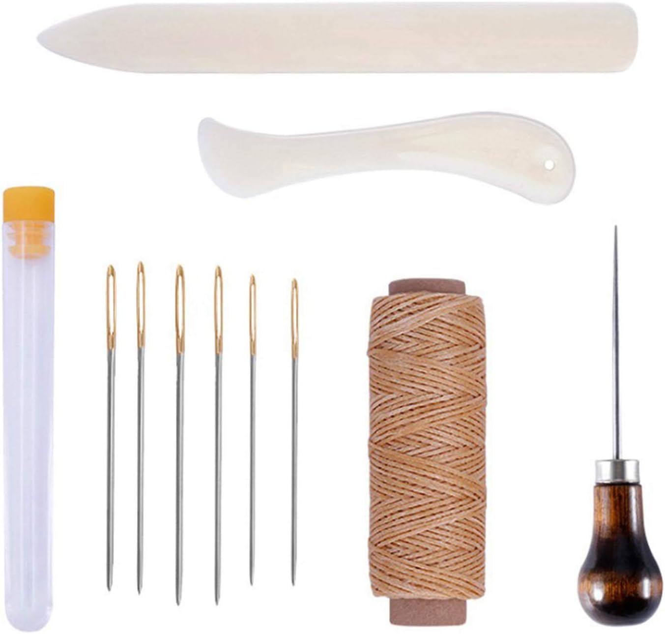 Goiio 11 Pieces Bookbinding Kit Starter Tools Set Bone Folder Paper Creaser, Waxed Thread, Awl, Large-Eye Needles for DIY Bookbinding Crafts and Sewing Supplies