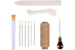 GOIIO 11 Pieces Bookbinding Kit Starter Tools Set Bone Folder Paper Creaser, Waxed Thread, Awl, Large-Eye Needles for DIY Bookbinding Crafts and Sewing Supplies