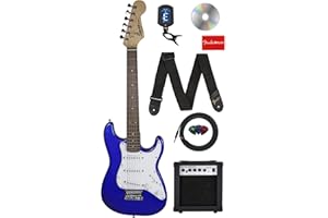 Fender Squier 3/4-Size Kids Mini Strat Electric Guitar - Blue Bundle with Amplifier, Cable, Tuner, Strap, Picks, Online Lessons, and Austin Bazaar Instructional DVD