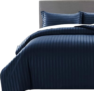 MOONLIGHT20015 Double Duvet Set Reversible Stripes Navy 200x200 cm