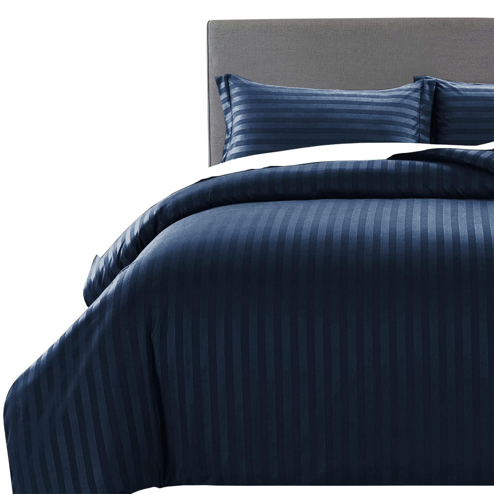MOONLIGHT20015 King Size Duvet Cover Sets Reversible Stripes Satin Bedding Set with 2 Pillowcases Soft Hypoallergenic Duvet Covers (Navy 230x220)