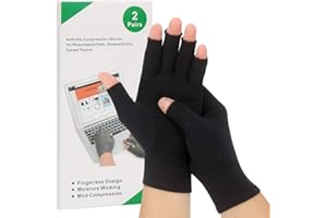 HSGEZUOQI 2-Pair Arthritis Compression Gloves for Alleviate Rheumatoid Osteoarthritis, Carpal Tunnel Raynauds Disease, Fingerless Design Breathable & Moisture, Women and Men (Black, Small)