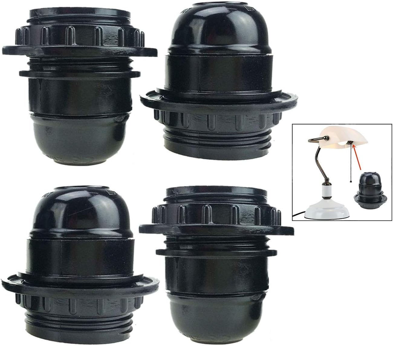 iwobi 4 Piezas Portalámparas Rosca E27, Soporte de lámpara Casquillo E27 250V 4A Plástico Portalámparas, Enchufes de luz