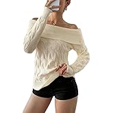 Women Off Shoulder Sweater Long Sleeve Chunky Cable Knit Pullover Tops Fall Winter Fashion Y2k Grunge Preppy Clothes