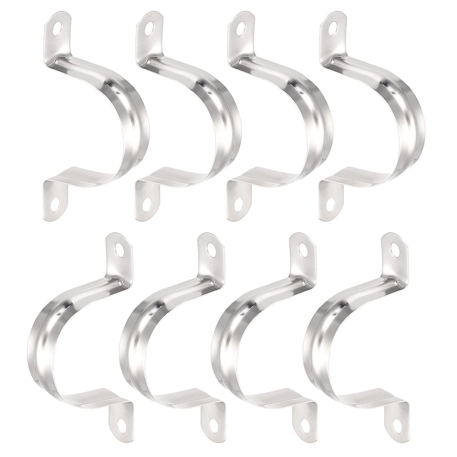 DTGN 18mm(W) Two Hole Strap - 8Pack - Good for Industrial 42mm Dia Pipe - 201 Stainless Steel Rigid Pipe Strap Clamp - Silver Tone — image 1