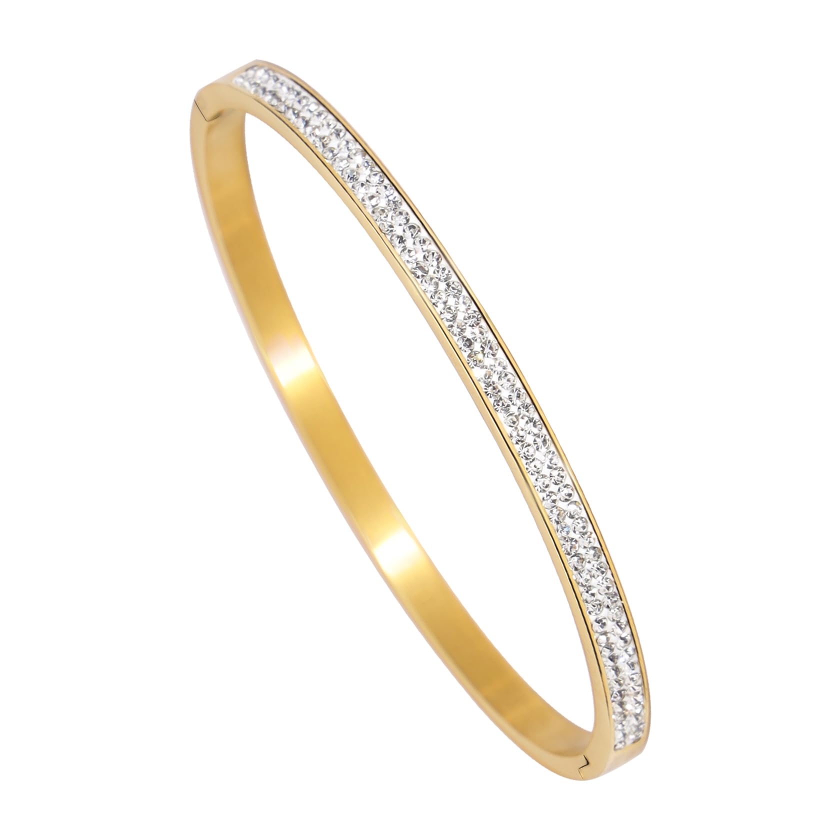 MILAKOO 4mm Oval Stainless Steel Bangle Gold Bracelet with Rhinestones for Women Classci Simple Style โ image 1