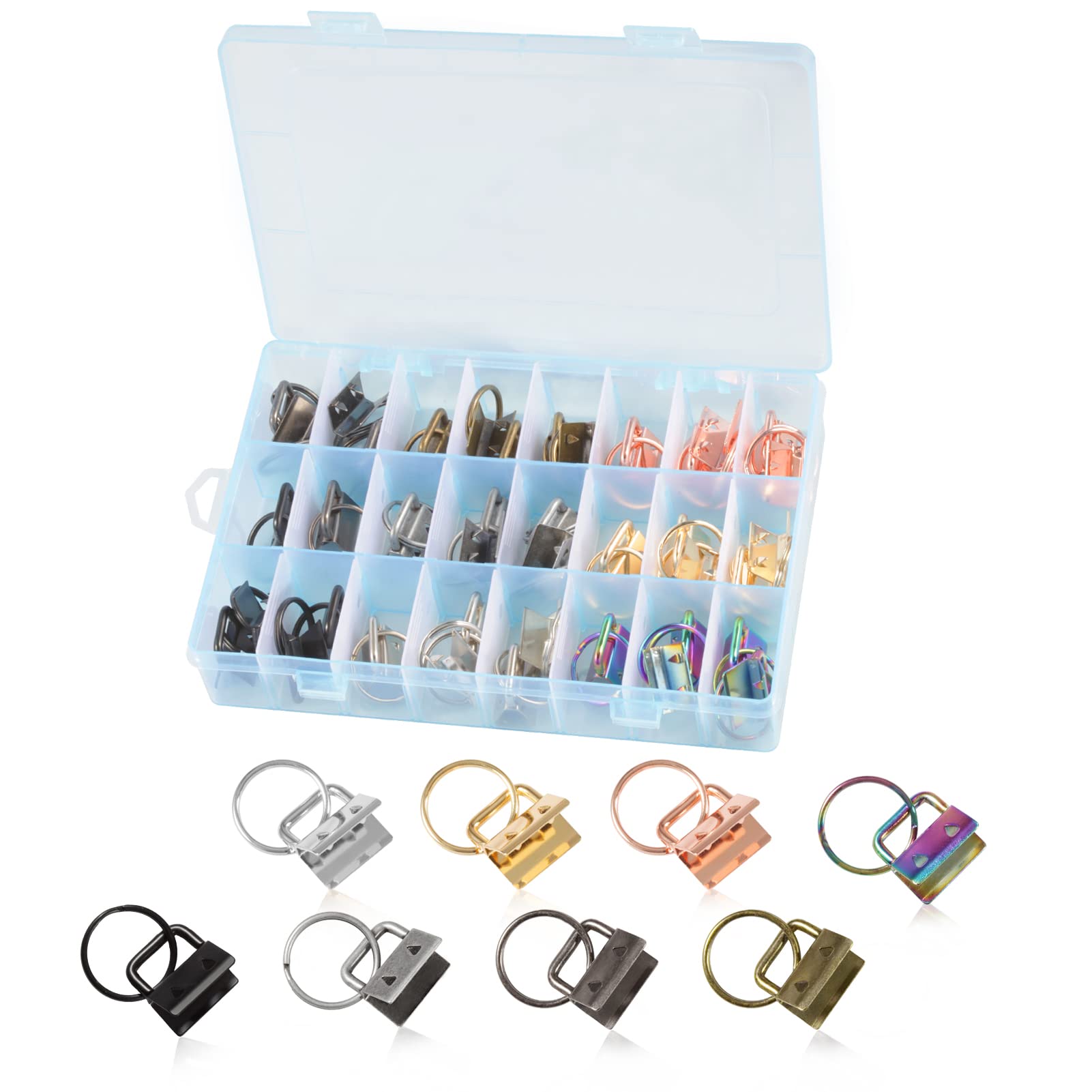LEONTOOL 48 Pcs Key Fob Hardware Set 8 Colors Keychain Fob Hardware Kit 0.8 Inches for Wristlet Keychain, Key Lanyard and Key Chain Making