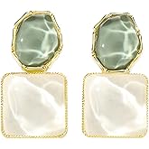 Green Geometric Statement Earrings for Women Unique Dangle Earrings Large Drop Earrings Gold Stud Earring Prom Jewelry for Women