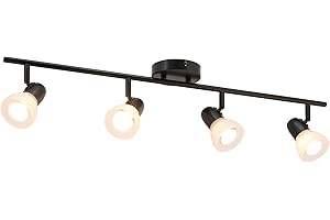 XiNBEi Lighting Track Light, 4 Light Track Bar Lighting with Glass, Modern Black Kitchen Ceiling Light XB-TR1237-4-MB