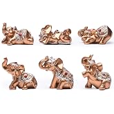 Brass Statu BRABUD Resin Small 6 Elephants Statues, Tabletop Decor, Gold | Lucky Elephant Figurine, Home Office Shelf Decor Ornaments, Animal Lover Collectible Gift