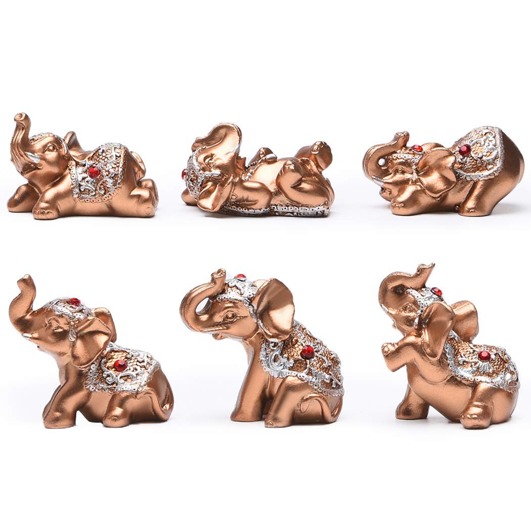 STCREE Resin Set of 6 Elephants Statue Home Office Study Desk Ornaments Flower Pot Car Decoration Gold Collectible Figurine TQGJST23
