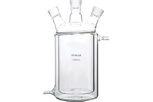 DONLAB CFL-1000 Glass 1000ml/1L 3-Neck Double Layer Flat Bottom Reaction Flask Jacketed Reactor, with Three 24/40 Ground Glas