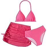SHENHE Girl's 3 Piece Swimsuits with Cover Up Skirt Halter Triangle Bathing Suits Bikini Set