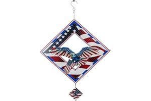 CLYB Wind Spinner for Outdoor,12 inch Hanging Wind Sculpture,3D Stainless Steel Flag Eagle Design Wind Spinners Art Ornaments for Garden Yard Balcony Decor (Flag Eagle Wind Spinner)