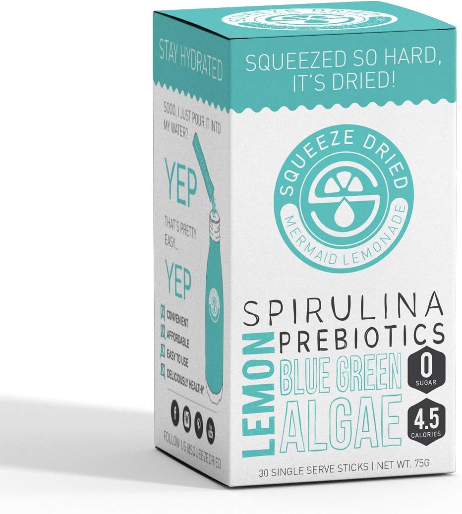 Squeeze Dried Spirulina Mermaid Lemonade with Prebiotics, Blue Green Algae & Lemon