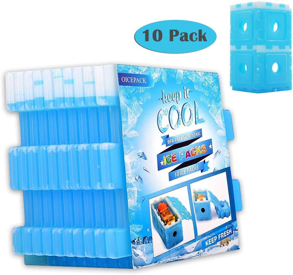 10 Packs Freezer Blocks for Cool Box Bags, Reusable Long Lasting BPA Free Durable Plastic Ice