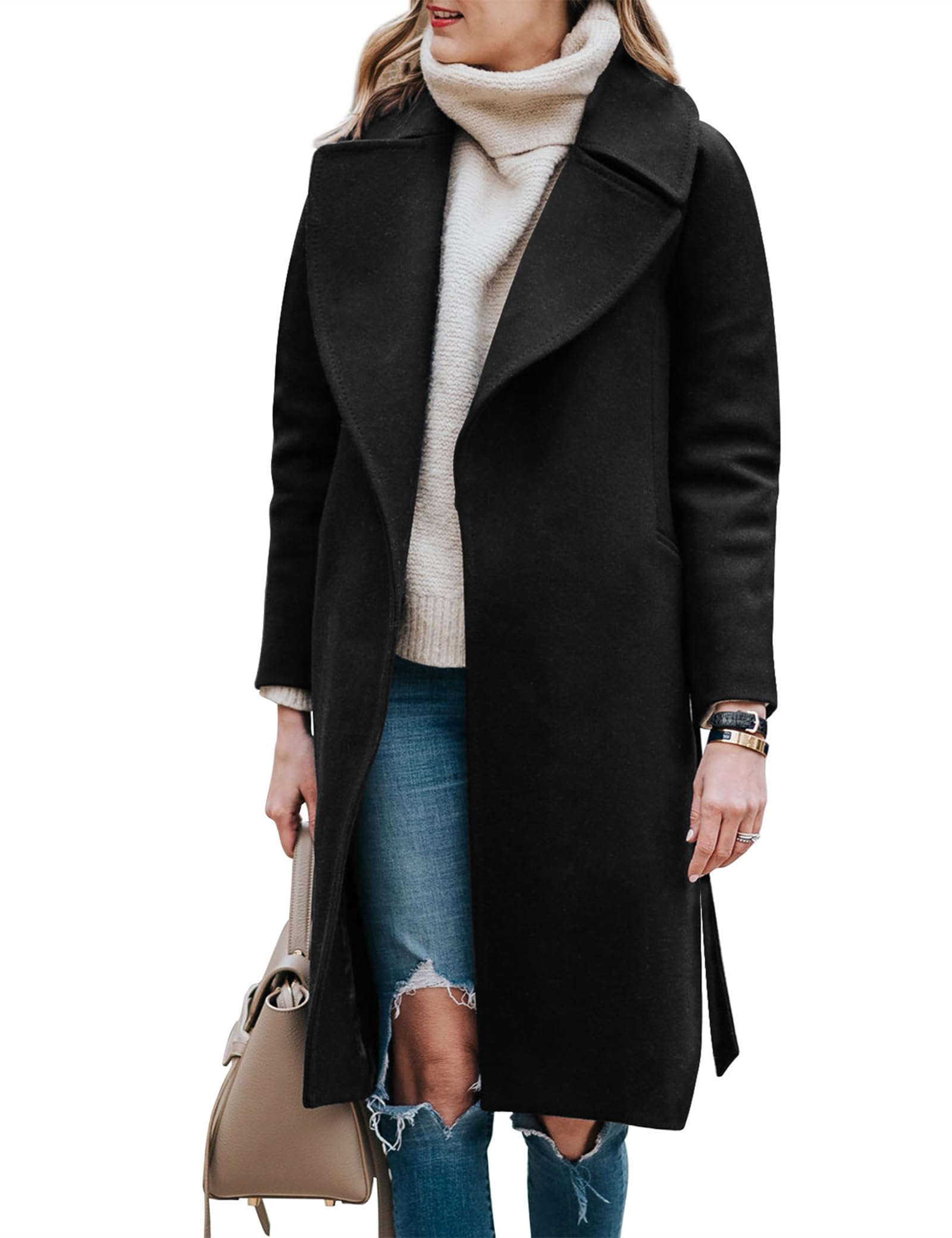 Photo 1 of BZB Women's Pea Coats Elegant Notched Collar Double Breasted Winter Long Overcoat Jackets