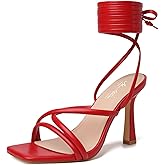 Mostrin Womens Sandals Strappy Heels for Women Lace Up Square Open Toe Heels Tie Up High Heeled Sandals for Prom, Party, Daily Wear