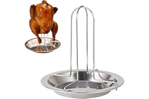 JIANWEI Chicken Roaster Rack, Stainless Steel Vertical Chicken Roasting Rack Stand with Roasting Pan, Poultry Turkey Roaster Cooker Grilling Accessories for Grilling Baking Smoking(Silver)