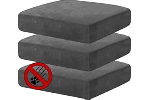 MAXIJIN Velvet Stretch Cushion Covers Fitted Couch Cushion Slipcovers Sofa Seat Cushion Covers for Individual Cushions with Elastic Bottom (3 Piece Sofa Cushion Covers, Gray)