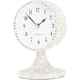 CARCHILE Luxury Rhinestone Small Alarm Desk Table Clock Morning Call Handmade Fashion Design for Bedroom Houseroom Living Room Cute As Gift AR (Silver)