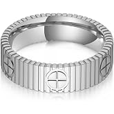 Sfloemm Love Promise Friendship Engagement Ring &ndash; Stainless Steel 18K Gold Plated Cross Gear Textured Wedding Band, Stackable Birthday Gifts for Women Men, Girlfriend Wife Best Friend Couples