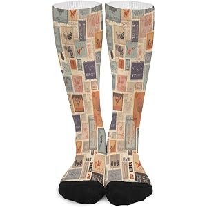 VTCTOASY Postal Stationery Compression Socks for Men Women | Funny Novelty Knee High Socks, Breathable Cozy Soft Football Soc