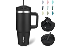 BJPKPK 30oz Stainless Steel Insulated Tumbler with Handle and Lid Straw Travel Coffee Mug Thermal Cup,Black