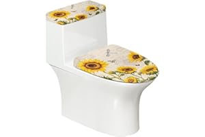 KUIFORTI Toilet Seat Cover Vinatge Sunflower Toilet Lid Seat Covers Washable Soft Sunflower Bathroom Decor