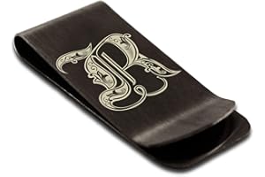 FlameReflection Stainless Steel Money Clip for Men Royal Font Initial Wallet Cash Card Holder Grand Papa Dad Son A-Black