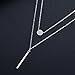 EVERU Sterling Silver Double Layer Necklace for Women with Bar and Round Pendant