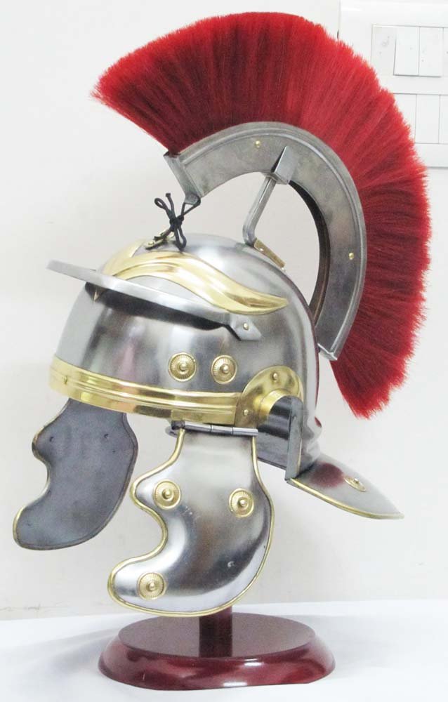Roman Centurion Medieval Knight Helmet Warrior Armor Halloween costume Metal Red Plume with inner liner