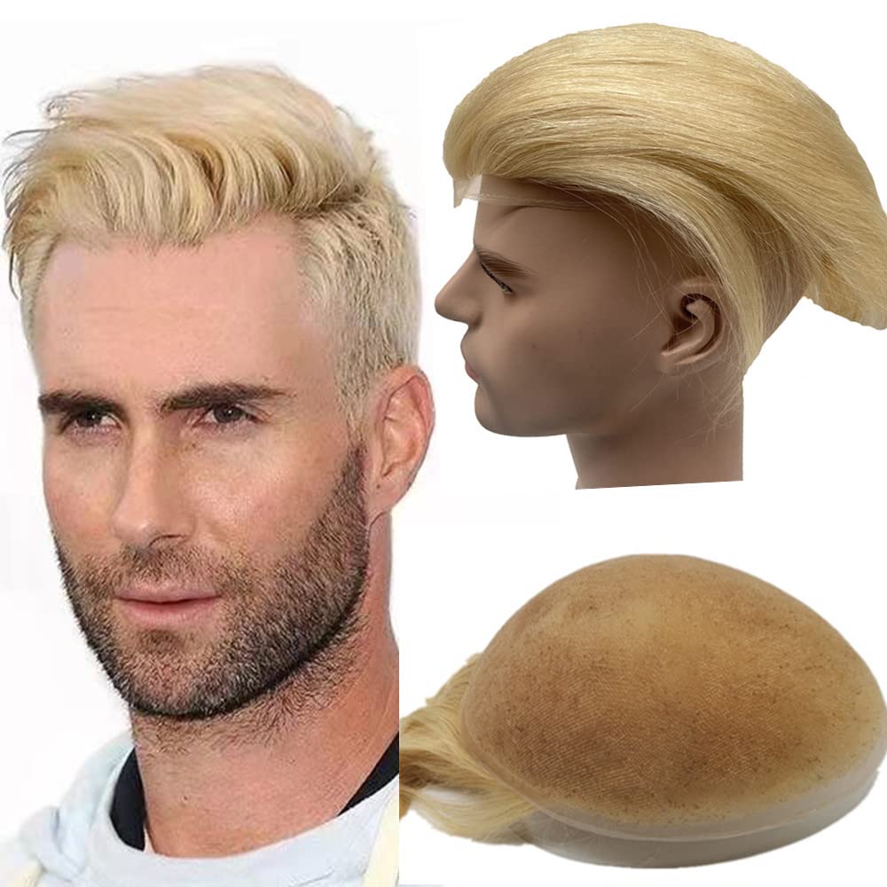 NLW Full Lace Hair Piece for Men Human Hair Replacement System European Straight Human Hair Swiss Lace Hair Units French Lace Toupee Size10x8"#613 blonde