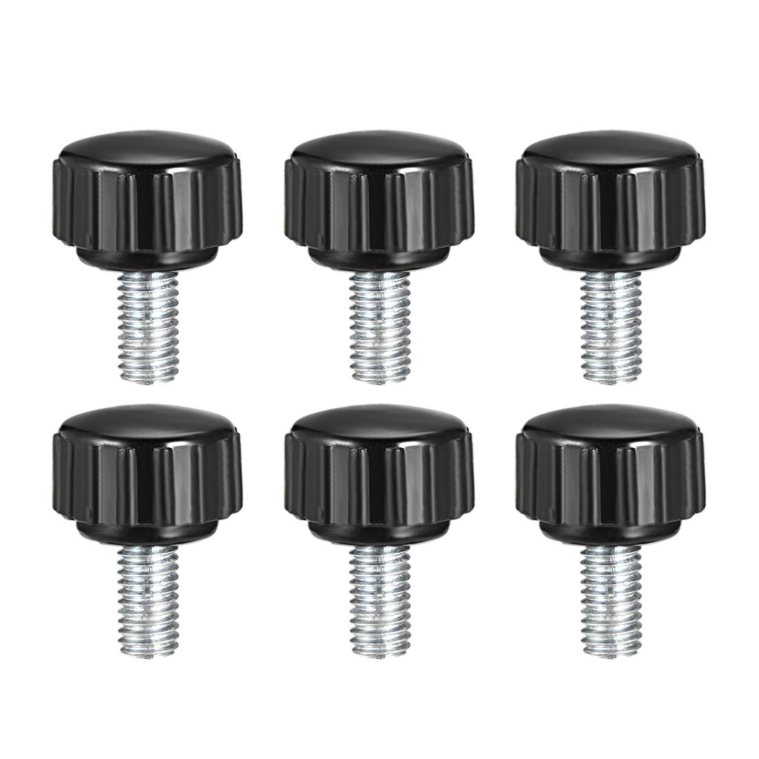 sourcing map 6pcs Knurled Clamping Knobs M5 x 10mm Metric Zinc Plated Carbon Steel Male Thread Thumb Screw on Type 16mm Plastic Round Head Threaded Hand Bolt Stud Knobs Black
