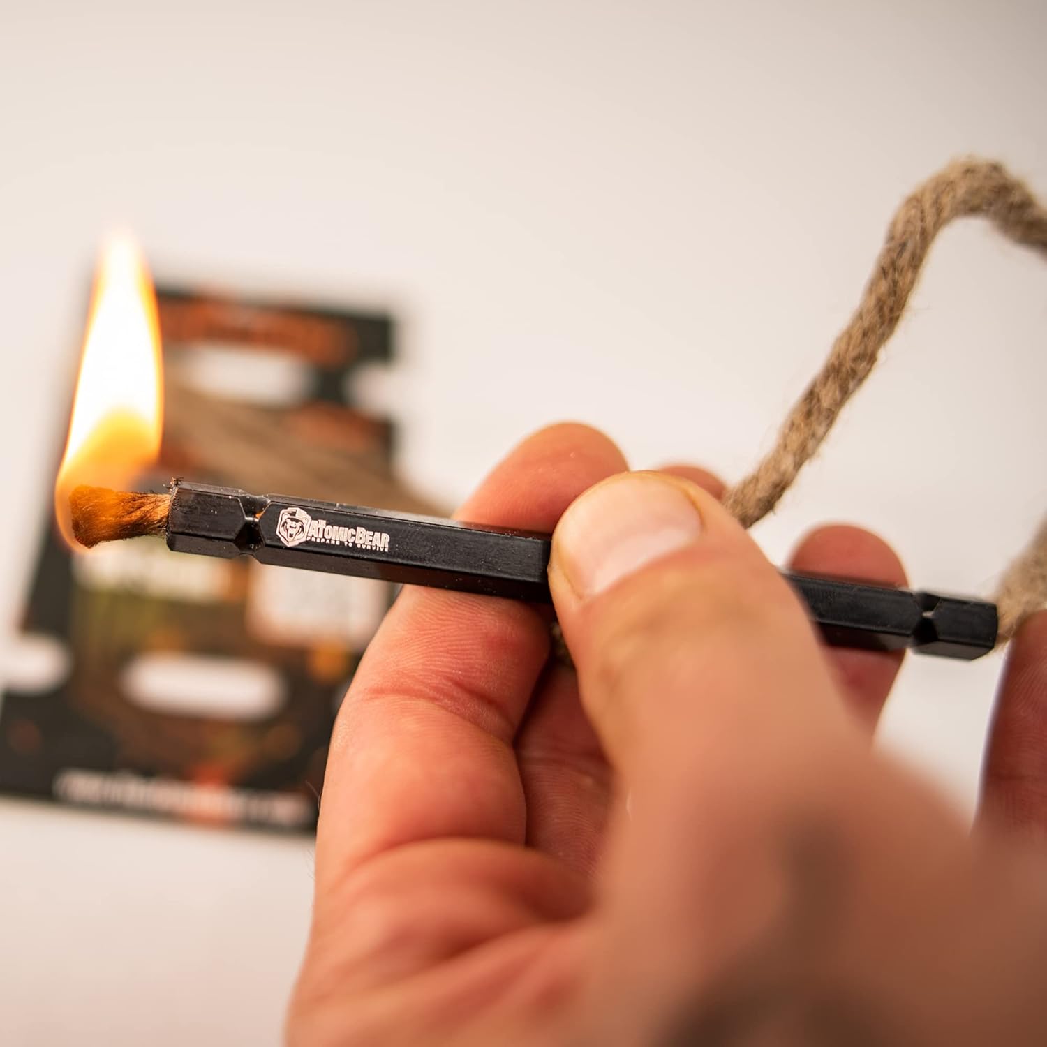The Atomic Bear Firewand Starter Survival Tool - Hemp Wick - Start a Campfire - Hiking Gear Camping Gear Fire Starter Kit - Works with Flint or Survival Lighter - 36" Waxed Wick Tinder Included: Sports & Outdoors