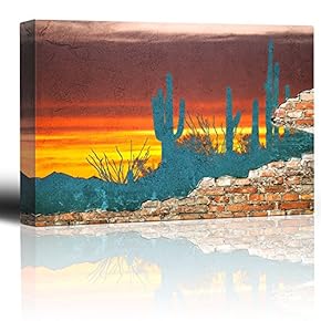 Peeling Away Brick Wall Revealing a Beautifully Colored Desert Scene - Canvas Art Home Art - 12x18 inches