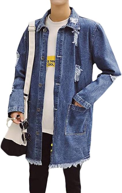 Amazon Beibang バイバン メンズ トレンチコート デニム ジャケット ダメージ加工 ジージャン 長袖 ゆったり コート カジュアル 薄手 アウター ストリート系 Gジャン 春 コート ジャケット 通販