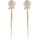 Dangle Flower Floral Buterfly Pearl Drop Earrings for Women, 14K Gold Plated, Hypoallergenic, Solid 925 Sterling Silver Post, CZ Cubic Zirconia Stud Earrings, Long Tassel Chain, Wedding Bridal Statement Jewelry Gifts