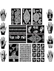 Koogel 18 Sheets Henna Tattoo Stencil Kit, 97 Pcs Temporary Glitter Airbrush Tattoo Stencils Arabian Tattoo Stickers for Face Paint Body Art